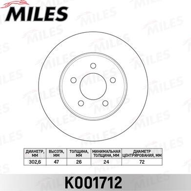 Miles K001712 - Гальмівний диск autocars.com.ua