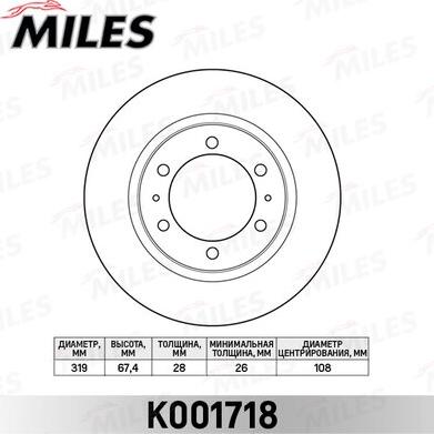 Miles K001718 - Тормозной диск avtokuzovplus.com.ua