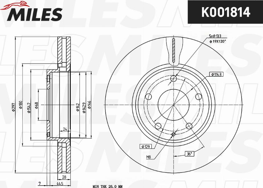 Miles K001814 - Тормозной диск avtokuzovplus.com.ua