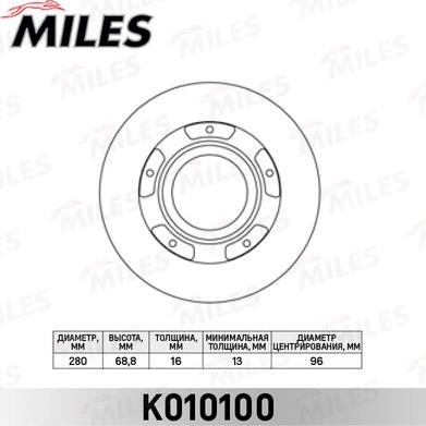 Miles K010100 - Тормозной диск avtokuzovplus.com.ua