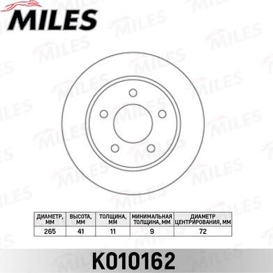 Miles K010162 - Тормозной диск avtokuzovplus.com.ua