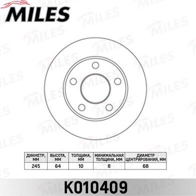 Miles K010409 - Диск тормозной AUDI A100 91>94-A6 95>05-VW PASSAT 97>05 задний autodnr.net