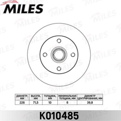 Miles K010485 - Тормозной диск avtokuzovplus.com.ua