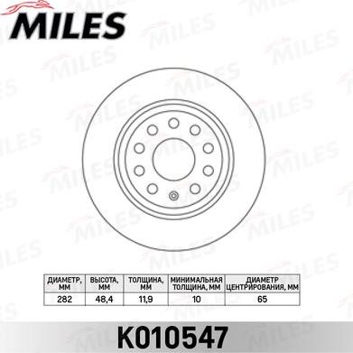 Miles K010547 - Тормозной диск avtokuzovplus.com.ua