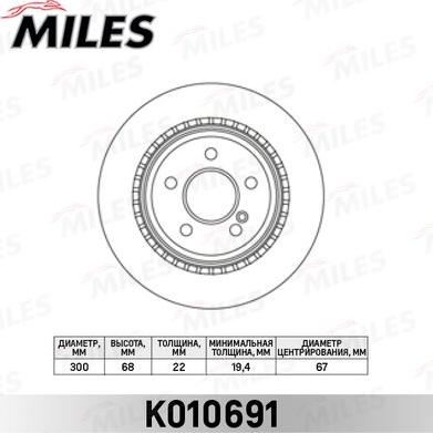 Miles K010691 - Гальмівний диск autocars.com.ua