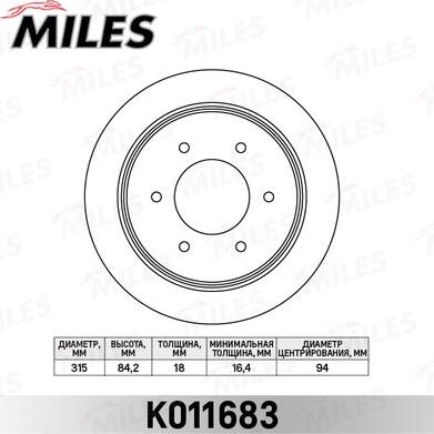 Miles K011683 - Гальмівний диск autocars.com.ua