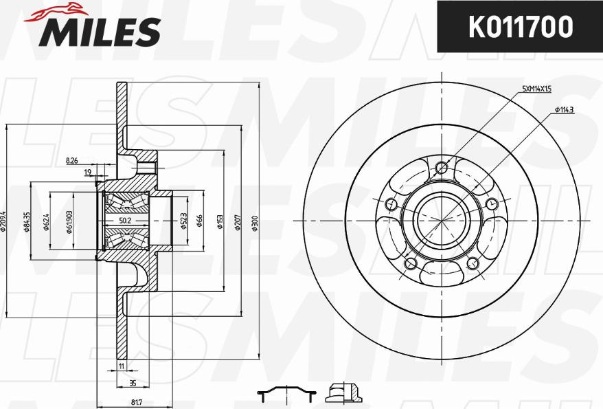 Miles K011700 - Гальмівний диск autocars.com.ua