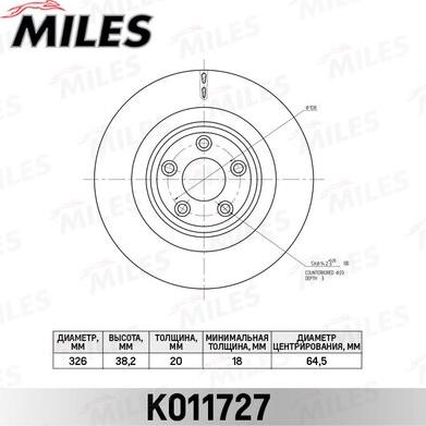 Miles K011727 - Гальмівний диск autocars.com.ua