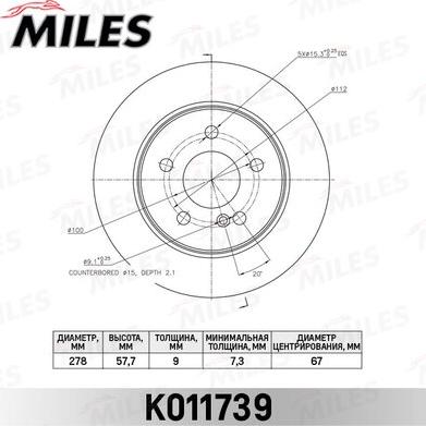 Miles K011739 - Гальмівний диск autocars.com.ua