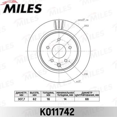 Miles K011742 - Тормозной диск avtokuzovplus.com.ua