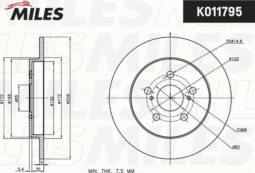 Miles K011795 - Тормозной диск avtokuzovplus.com.ua