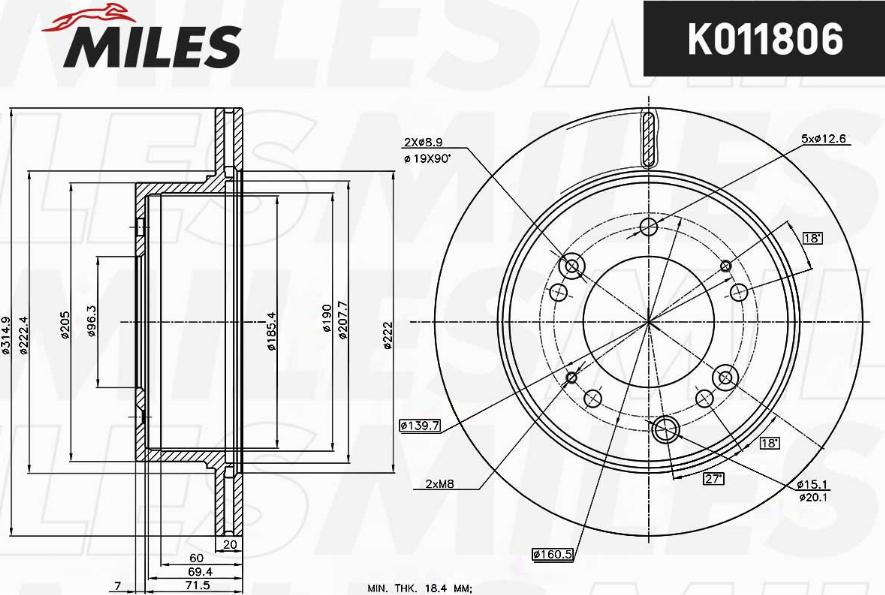 Miles K011806 - Гальмівний диск autocars.com.ua