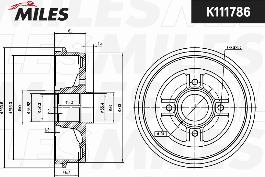 Miles K111786 - Тормозной барабан avtokuzovplus.com.ua