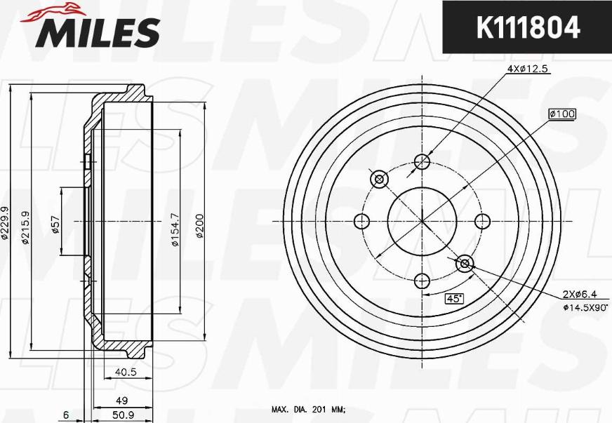Miles K111804 - Барабан тормозной CHEVROLET AVEO 06--SPARK 10- autodnr.net