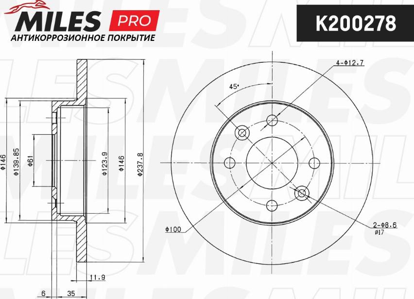 Miles K200278 - Тормозной диск avtokuzovplus.com.ua