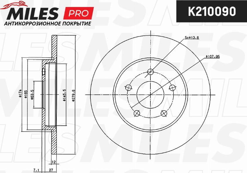 Miles K210090 - Гальмівний диск autocars.com.ua