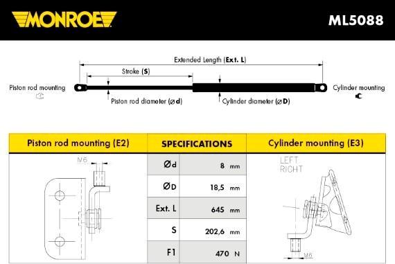 Monroe ML5088 - Газова пружина, кришка багажник autocars.com.ua