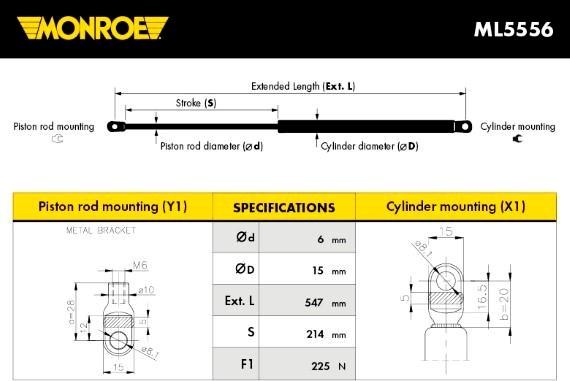 Monroe ML5556 - Газовая пружина, капот avtokuzovplus.com.ua