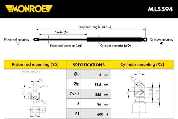 Monroe ML5594 - Газова пружина, кришка багажник autocars.com.ua