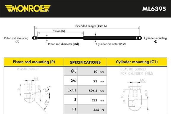 Monroe ML6395 - Газовая пружина, упор avtokuzovplus.com.ua