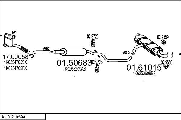 MTS AUDI21059A032689 - Система випуску ОГ autocars.com.ua