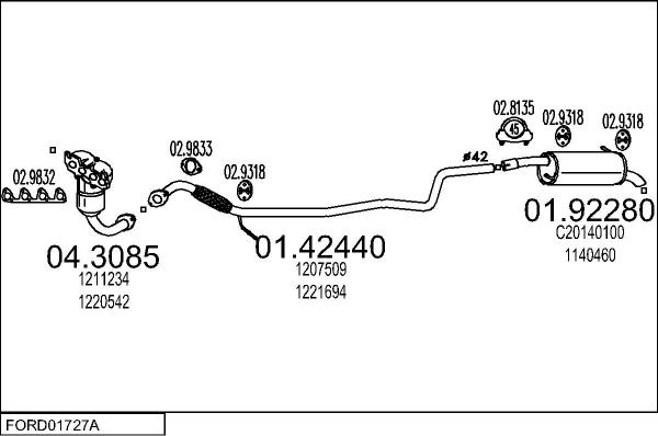 MTS FORD01727A027316 - Система випуску ОГ autocars.com.ua