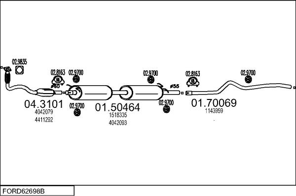 MTS FORD62698B018089 - Система випуску ОГ autocars.com.ua