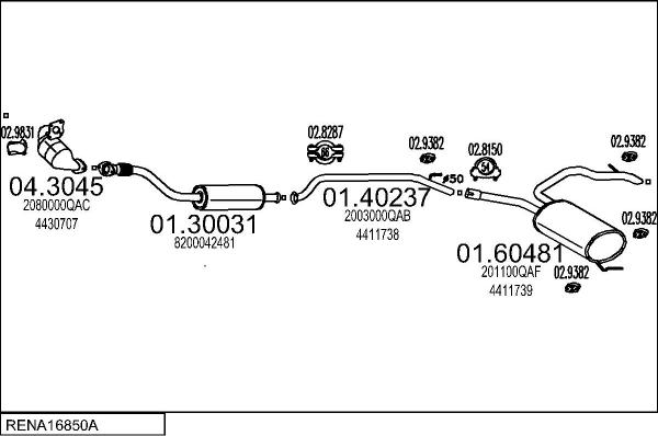 MTS RENA16850A027311 - Система випуску ОГ autocars.com.ua