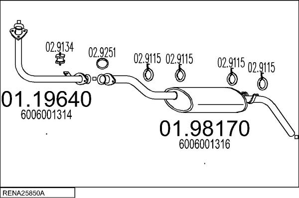 MTS RENA25850A013421 - Система випуску ОГ autocars.com.ua
