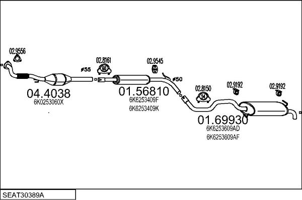 MTS SEAT30389A007897 - Система випуску ОГ autocars.com.ua