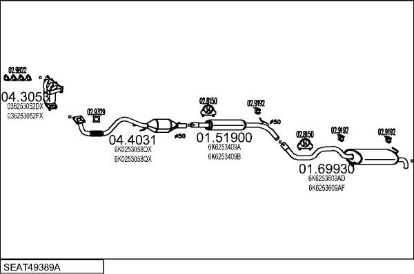 MTS SEAT49389A013198 - Система випуску ОГ autocars.com.ua