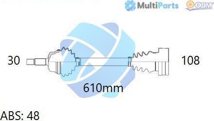 Multiparts 18-343141 - Приводний вал autocars.com.ua