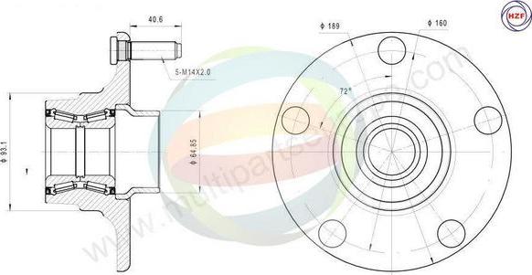 Multiparts 70-010044 - Комплект підшипника маточини колеса autocars.com.ua
