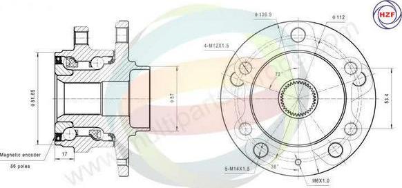 Multiparts 70-210095 - Комплект підшипника маточини колеса autocars.com.ua