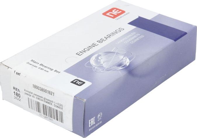 NE 180038001621 - Комплект підшипників колінчастого вала autocars.com.ua