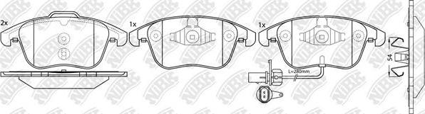 NiBK PN0398W - Тормозные колодки, дисковые, комплект avtokuzovplus.com.ua