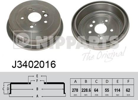 Nipparts J3402016 - Гальмівний барабан autocars.com.ua