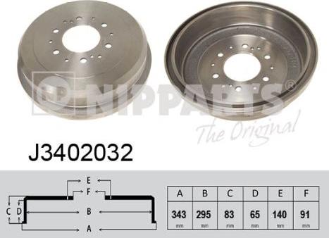 Nipparts J3402032 - Гальмівний барабан autocars.com.ua