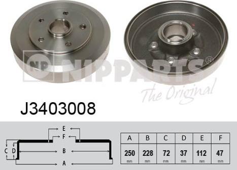 Nipparts J3403008 - Гальмівний барабан autocars.com.ua