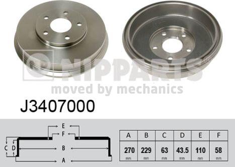 Nipparts J3407000 - Гальмівний барабан autocars.com.ua