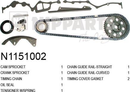 Nipparts N1151002 - Комплект ланцюга приводу распредвала autocars.com.ua