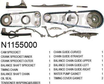 Nipparts N1155000 - Комплект ланцюга приводу распредвала autocars.com.ua