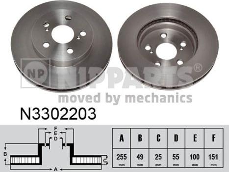 Nipparts N3302203 - Гальмівний диск autocars.com.ua