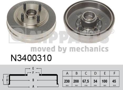 Nipparts N3400310 - Гальмівний барабан autocars.com.ua