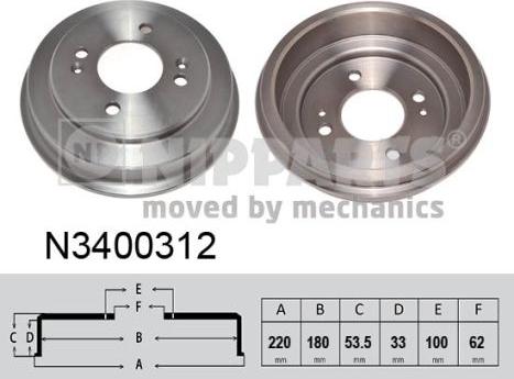 Nipparts N3400312 - Гальмівний барабан autocars.com.ua