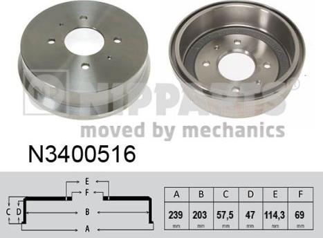 Nipparts N3400516 - Гальмівний барабан autocars.com.ua