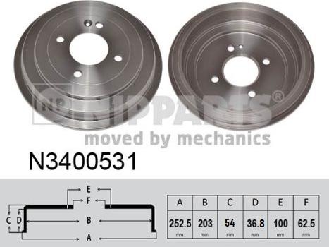 Nipparts N3400531 - Гальмівний барабан autocars.com.ua