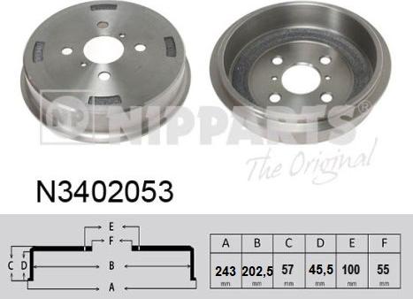 Nipparts N3402053 - Гальмівний барабан autocars.com.ua