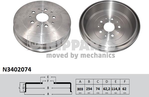 Nipparts N3402074 - Гальмівний барабан autocars.com.ua