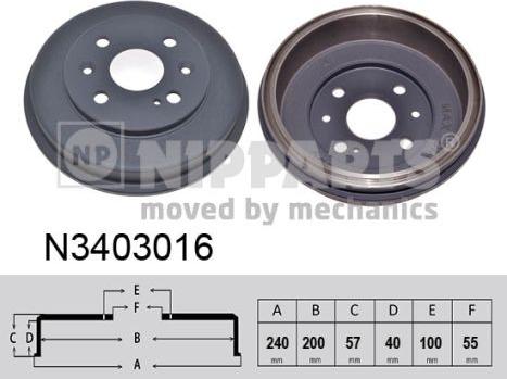 Nipparts N3403016 - Гальмівний барабан autocars.com.ua